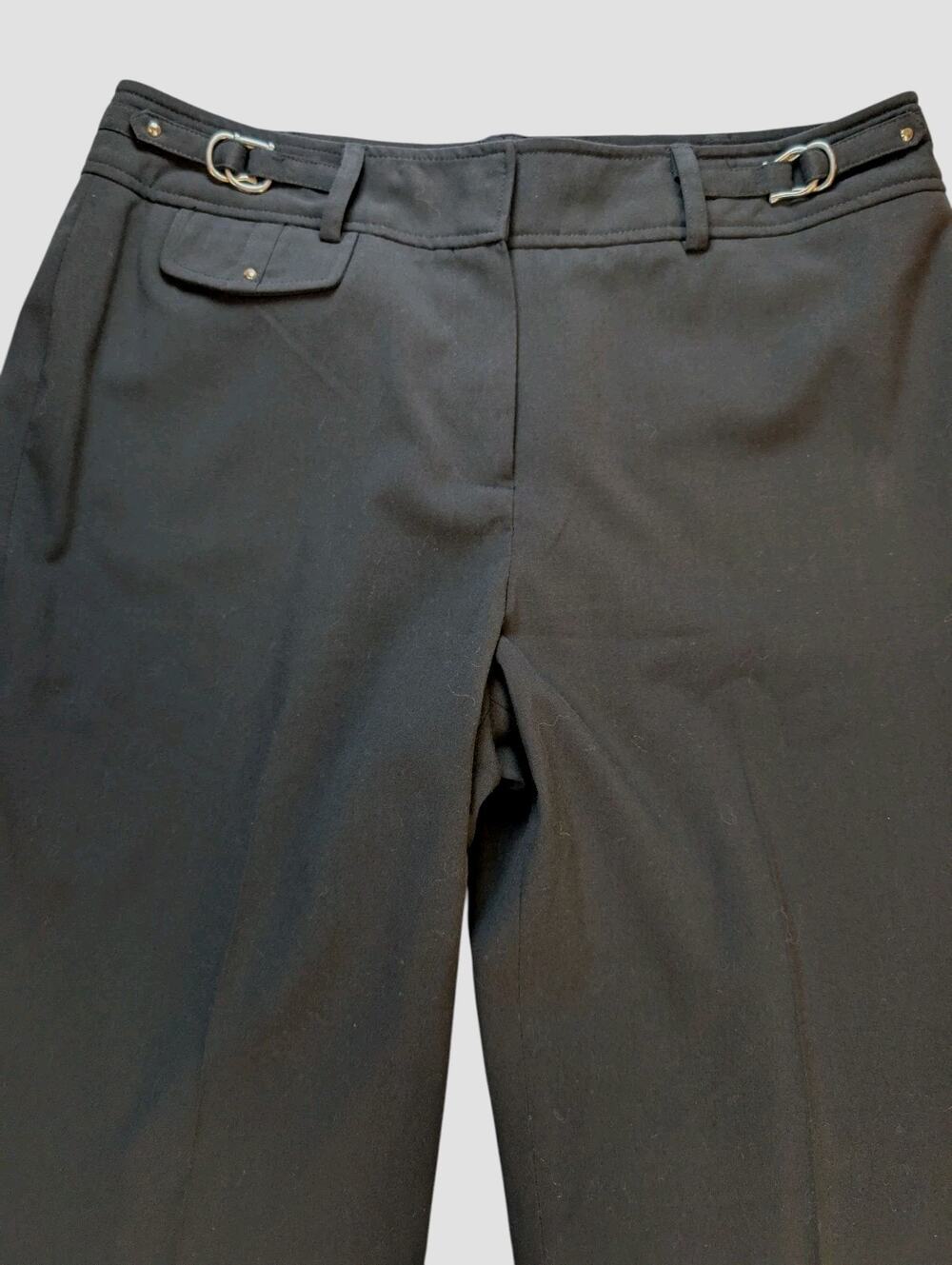 Larry Levine Stretch Career Dress Black Pants Women 12 Flat Front Gold Accents